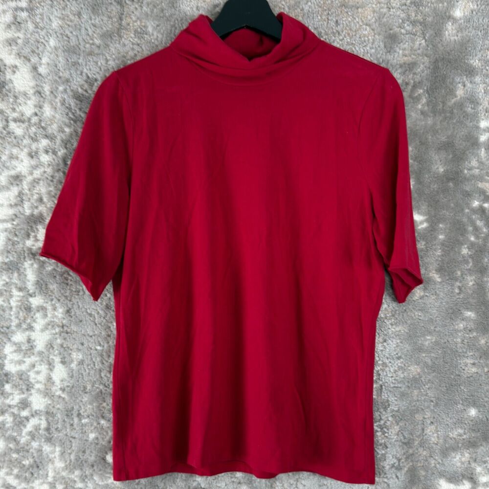 Talbots Petites Size Lp Turtleneck Stretch T Shirt Red Short Sleeve Cotton Shirt